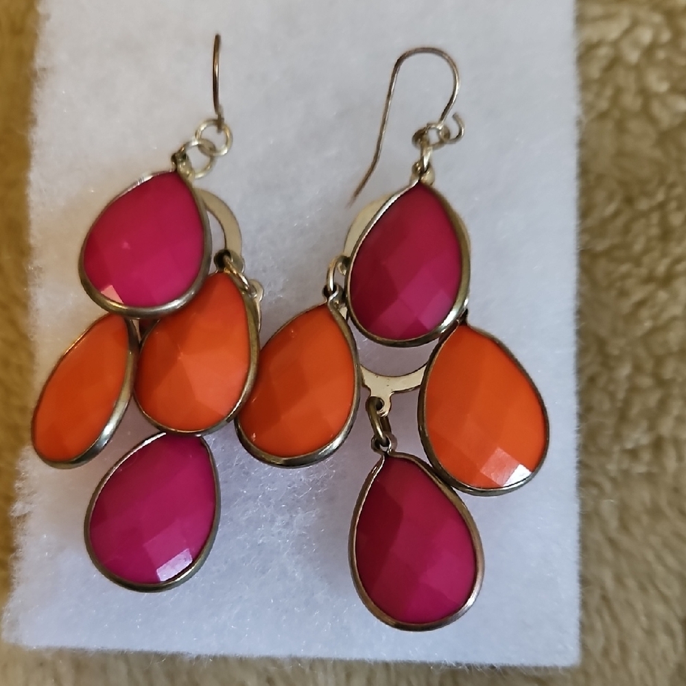Vibrant Pink and Orange Teardrop Earrings